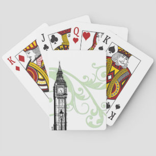 Scrolls and Big Ben - Green Playing Cards