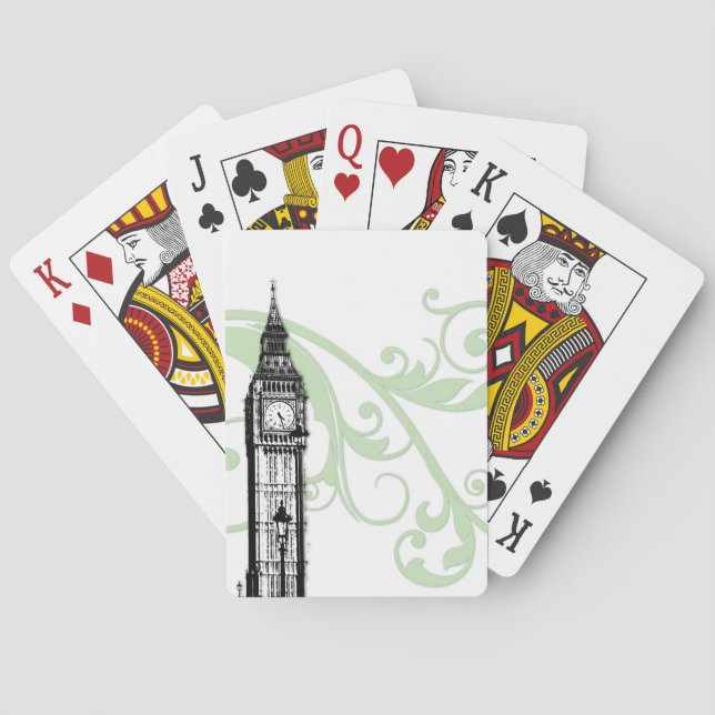 Scrolls and Big Ben - Green Playing Cards (Back)