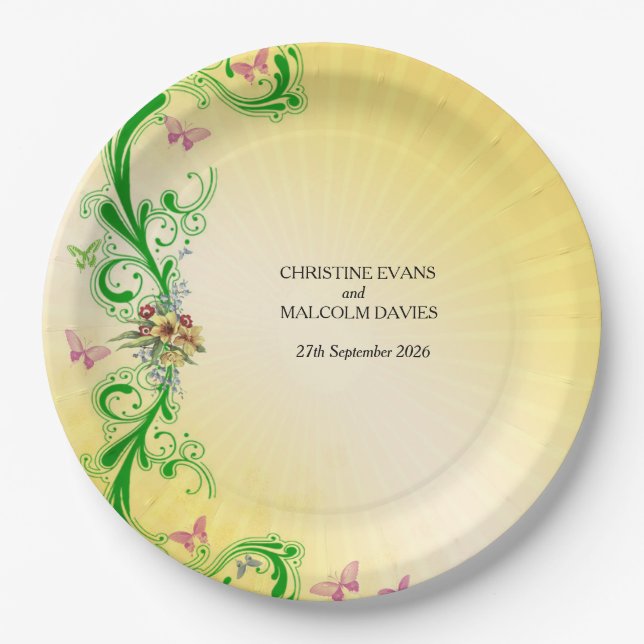 Scrolls and Butterflies Paper Plate (Front)