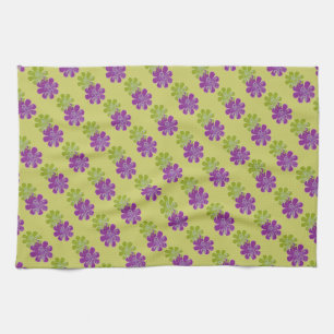 Scrolls n Flowers (purple/lime) Tea Towel