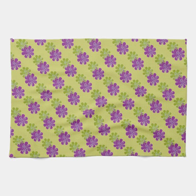 Scrolls n Flowers (purple/lime) Tea Towel (Horizontal)