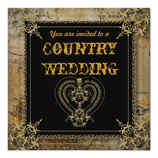 Scrolls rustic country western saloon wedding card
