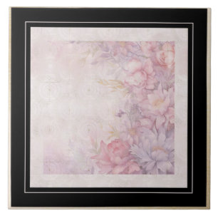 Scrolls with roses Victorian style Tile