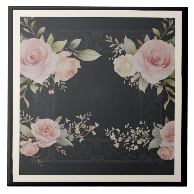 Scrolls with roses Victorian style Tile (Front)