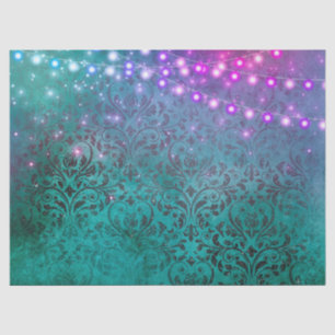Scrollwork and Lights on Green Decoupage Tissue Paper