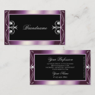 Scrollwork Black Purple Sparkle Diamonds Ornaments Business Card