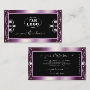 Scrollwork Black Purple Sparkle Diamonds with Logo Business Card