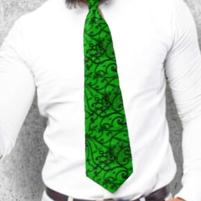 Scrollwork Green Neck Tie (A very festive tie, for wearing to those Holiday functions, and events!)