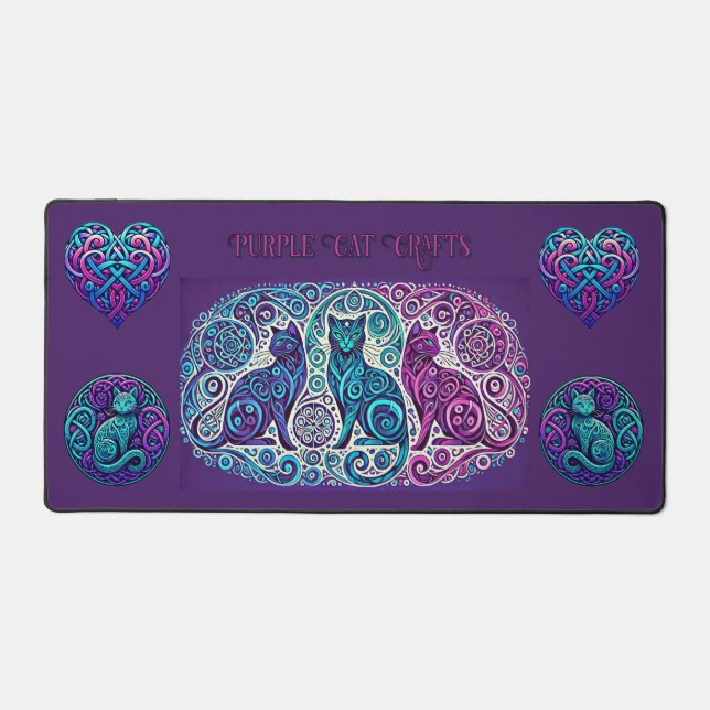 Scrolly 3 Cats Desk Mat (Front)