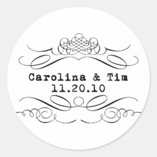 Scrolly Letterpress Monogram Classic Round Sticker