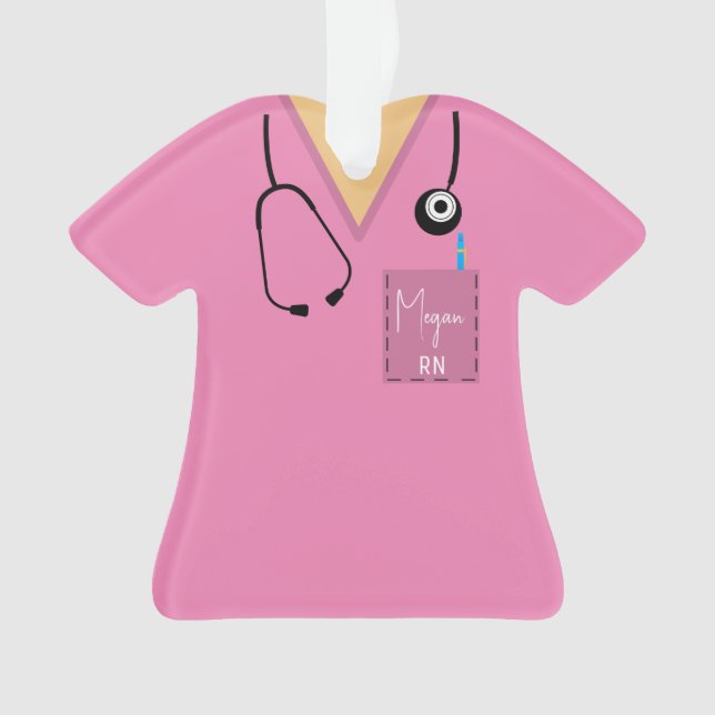 Scrub Top Ornament- Pink with light skin Ornament (Front)