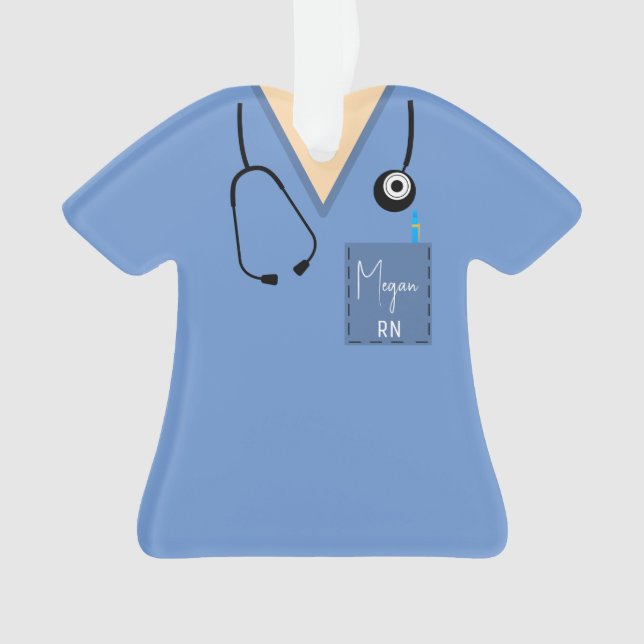 Scrub Top Ornament- Surgical blue with light skin Ornament (Front)