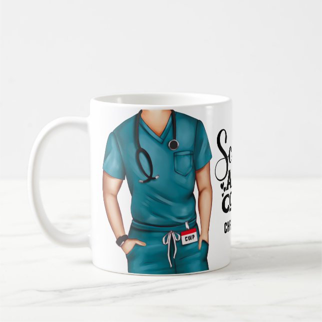 Scrubs and Coffee Nurse Personalised Coffee Mug (Left)