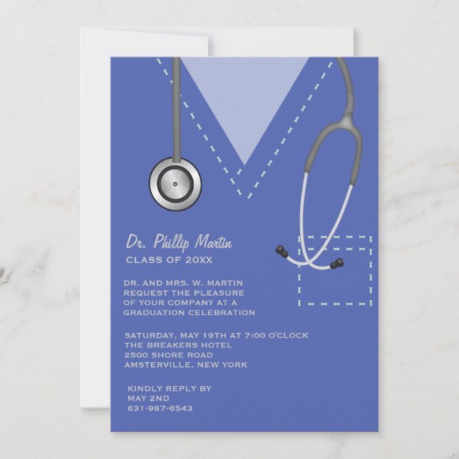 Scrubs Blue Medical Graduation Invitation (Front)