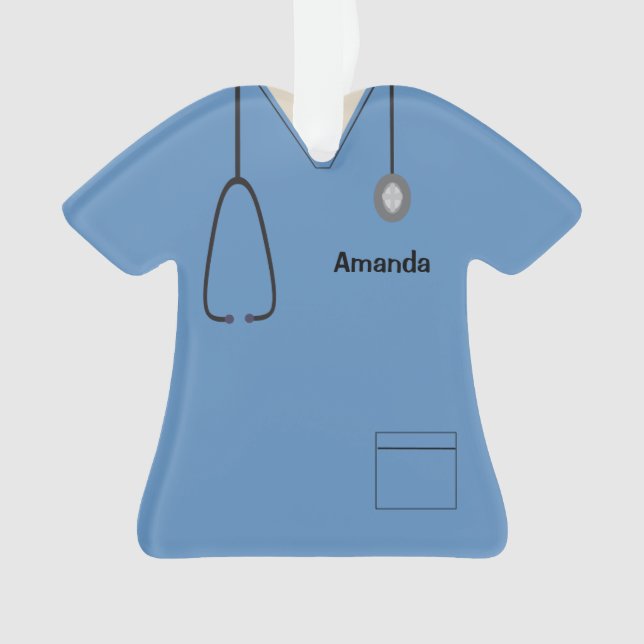 Scrubs Uniform Nurse Blue Christmas Shirt Orn Ornament (Front)
