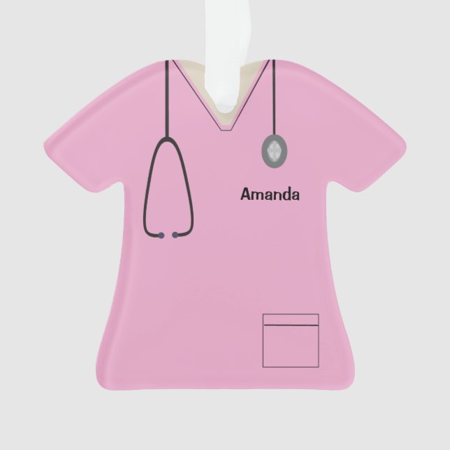 Scrubs Uniform Nurse Pink Shirt Christmas Orn Ornament (Front)