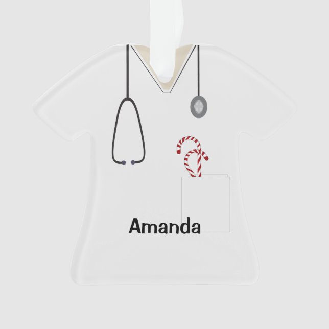 Scrubs Uniform Nurse White Christmas Candy Shirt Ornament (Front)