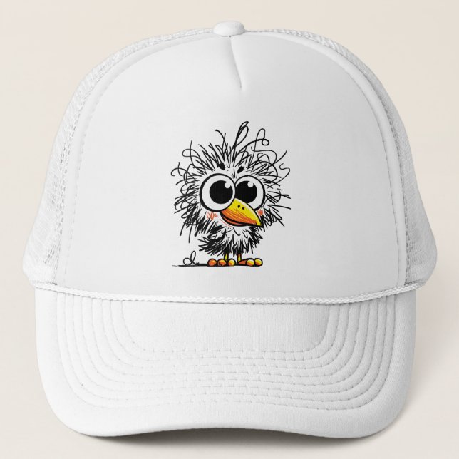 Scruffy Bird: Cute and Funny Art Trucker Hat (Front)