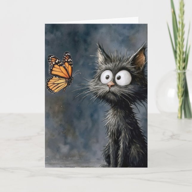 Scruffy Cat Thinking of you Card (Front)