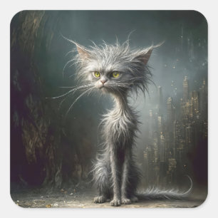 Scruffy City Street Cat Square Sticker