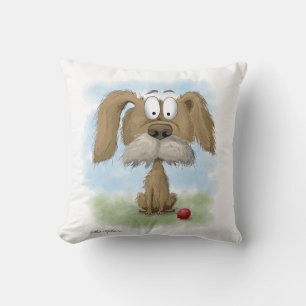 Scruffy Mutt Cartoon with ball Cushion