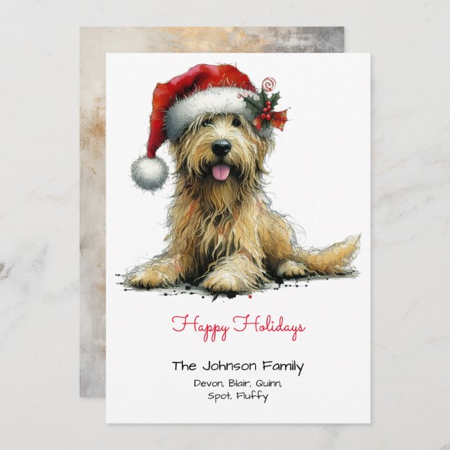 Scruffy Puppy in a Santa Hat Happy  Holiday Card (Front/Back)