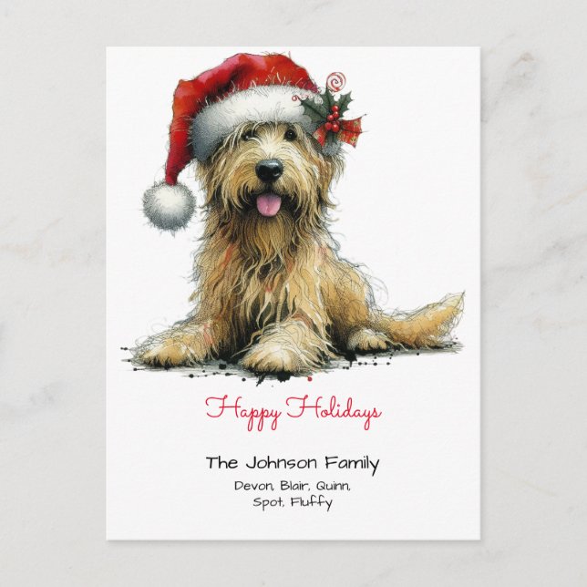 Scruffy Puppy in a Santa Hat Happy Holidays Postcard (Front)