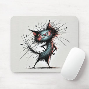 Scruffy Sassy Cat Wearing Red Glasses Mouse Mat