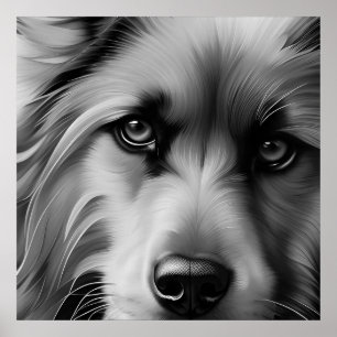 SCRUFFY TERRIER DOG BLACK AND WHITE POSTER