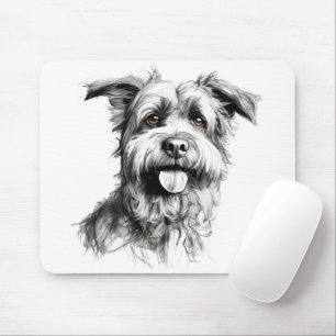 Scruffy Terrier Portrait Sketch Mouse Mat