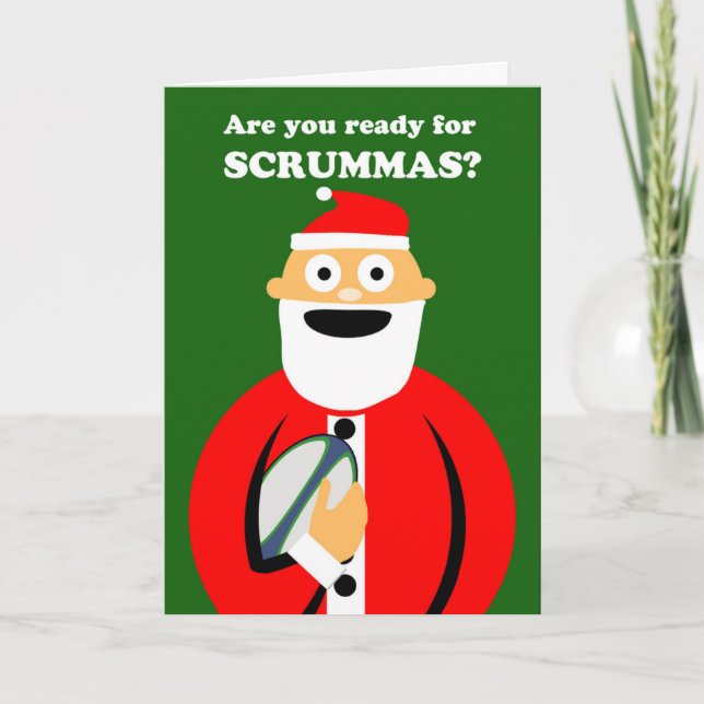 Scrummas, Christmas Rugby Sports Theme, Santa Holiday Card (Front)