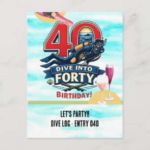 Scuba 40th Birthday Party Invitation Postcard