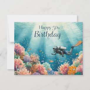 Scuba 50th birthday underwater birthday card