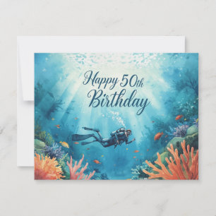 Scuba 50th birthday underwater birthday card 