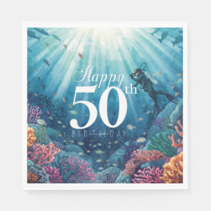 Scuba 50th birthday underwater birthday card napkin