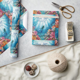 Scuba 50th birthday underwater birthday card wrapping paper