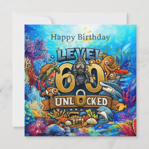 Scuba 60th Birthday Level 60 Unlocked Funny Diver Card