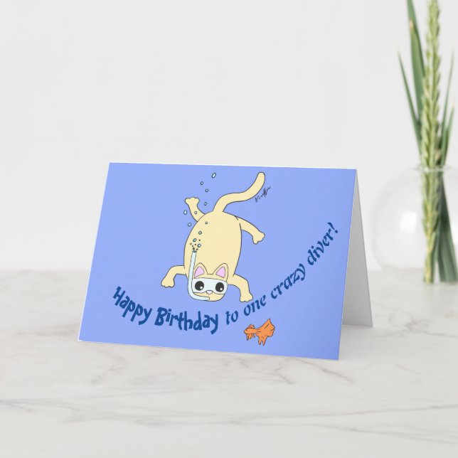 Scuba Cat Diver Birthday Card (Front)