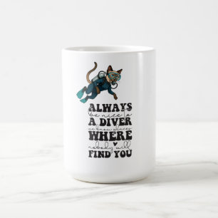 Scuba Cat Diving Blue Wet Suit funny saying Coffee Mug