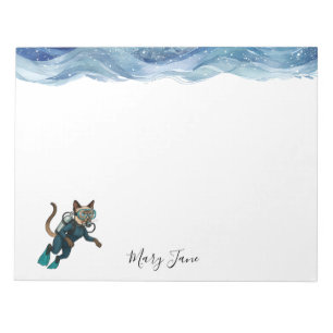 Scuba Cat Diving Blue Wet Suit Notepad