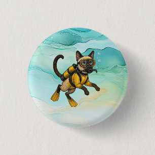 Scuba Cat is diving Underwater 3 Cm Round Badge