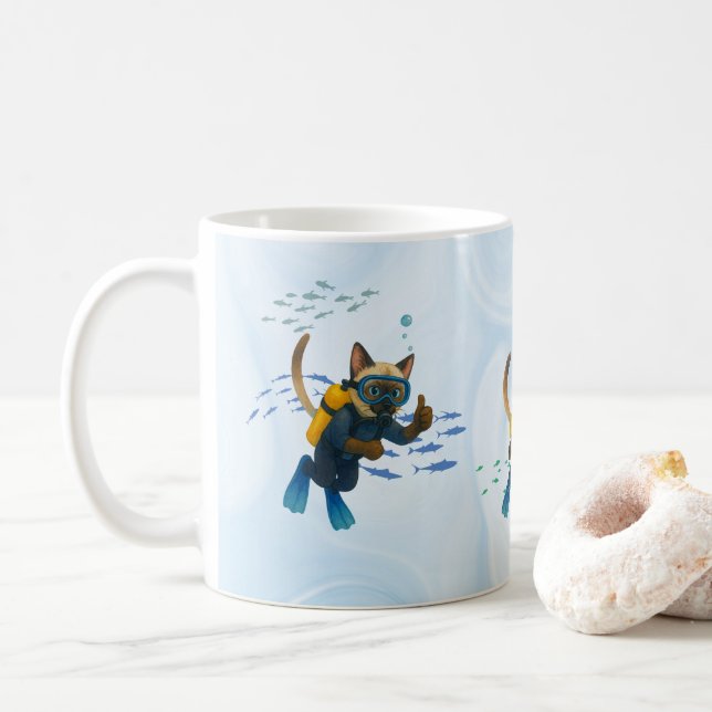 Scuba Cat is diving  Underwater  Coffee Mug (With Donut)