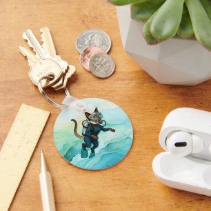 Scuba Cat is diving  Underwater  Key Ring