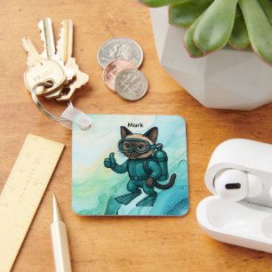 Scuba Cat is diving  Underwater  Key Ring