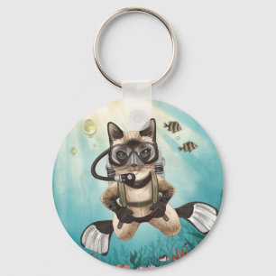 Scuba Cat is diving  Underwater  Key Ring
