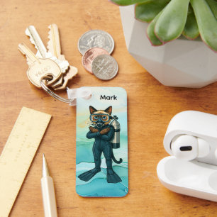 Scuba Cat is diving Underwater Key Ring