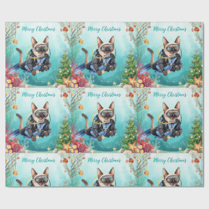 Scuba Cat Underwater Holiday Merry Christmas Wrapping Paper