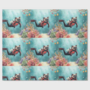 Scuba Cat Underwater Holiday Merry Christmas Wrapping Paper