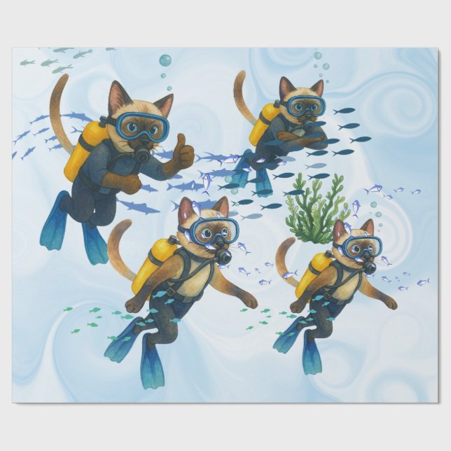 Scuba Cats are diving  Underwater  Wrapping Paper (Flat)