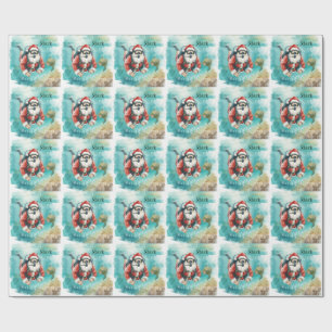 Scuba Christmas Santa Claus diving with turtle Wrapping Paper